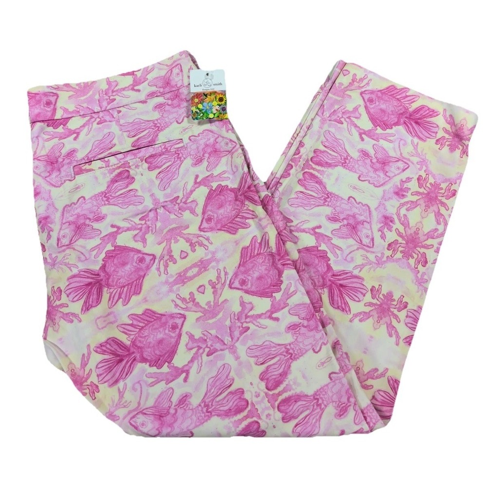 Kaeli Smith Pants Women's 10 Pink Resort Preppy Golf USA Cotton Fish Coastal